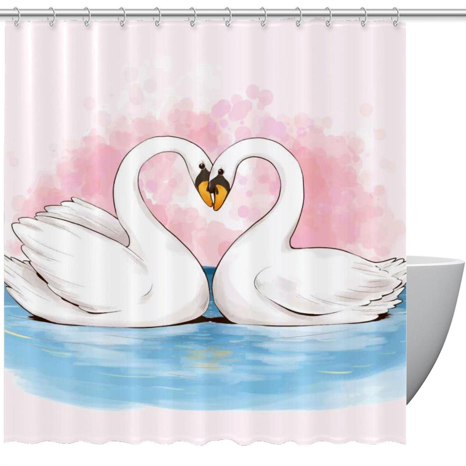 Rideau de douche cygne anti-moisissure 167x182 cm pour salle de bain saine