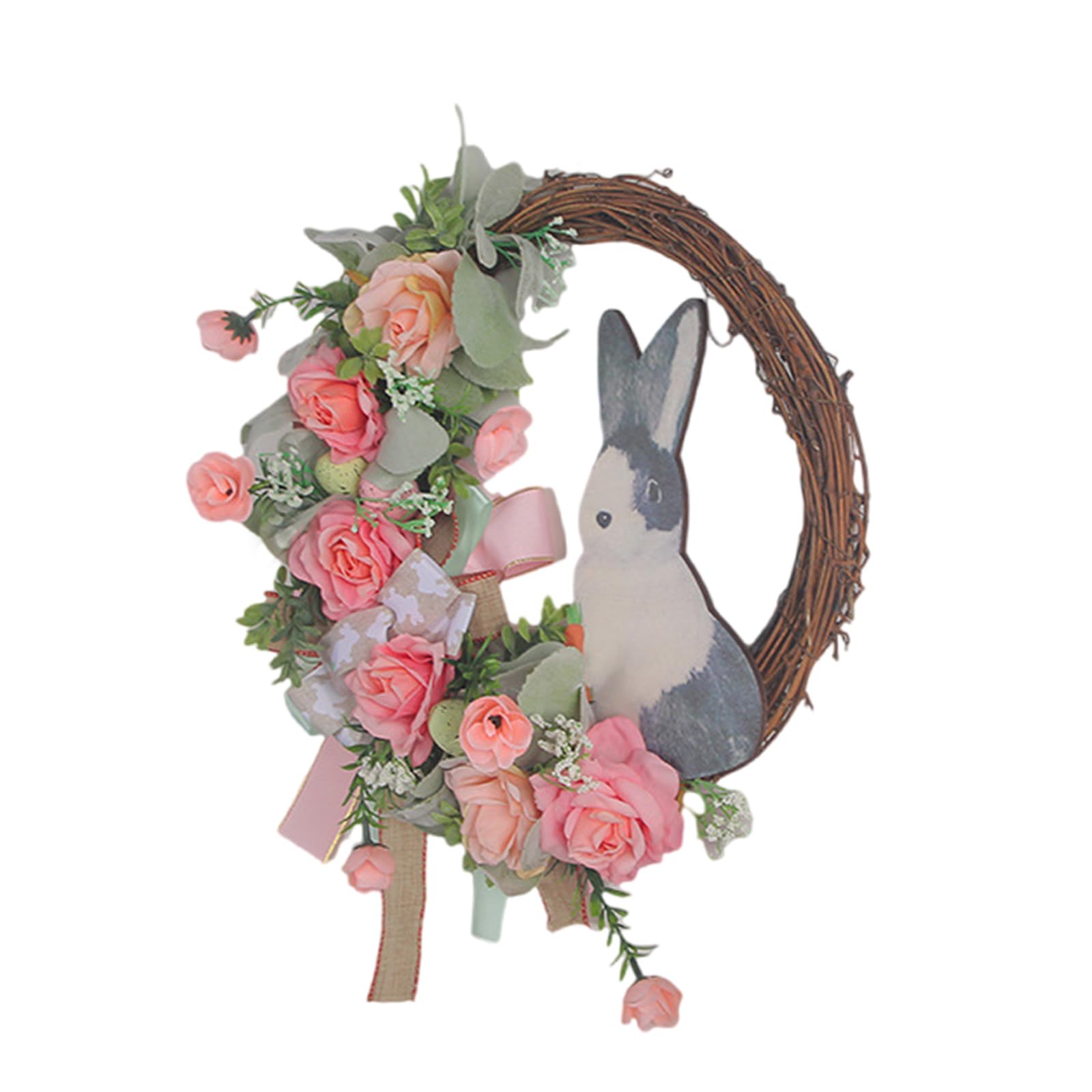 Yhplxyuus Easter Rabbits Wreath Hanging Ornament for Front Door or Wall Artificial Rabbits Eggs Spring Decoration Easter Decors