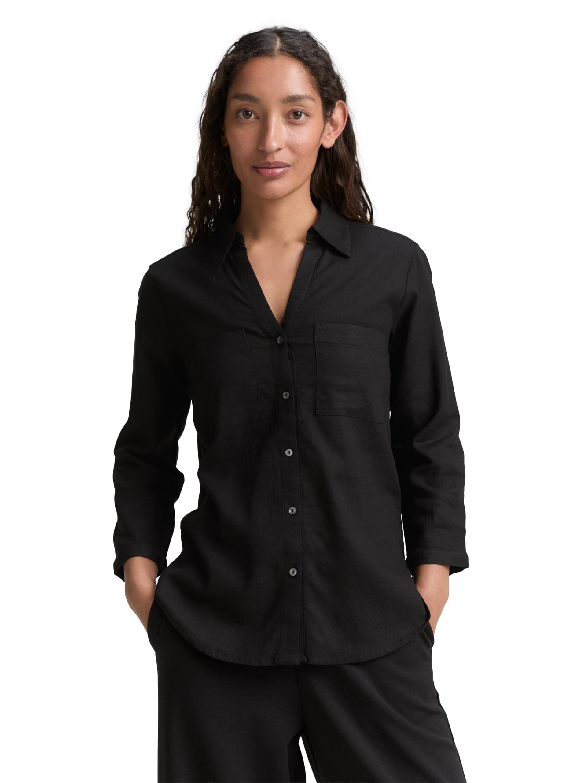Tom Tailor Damen Bluse mit Brusttaschen aus Baumwolle