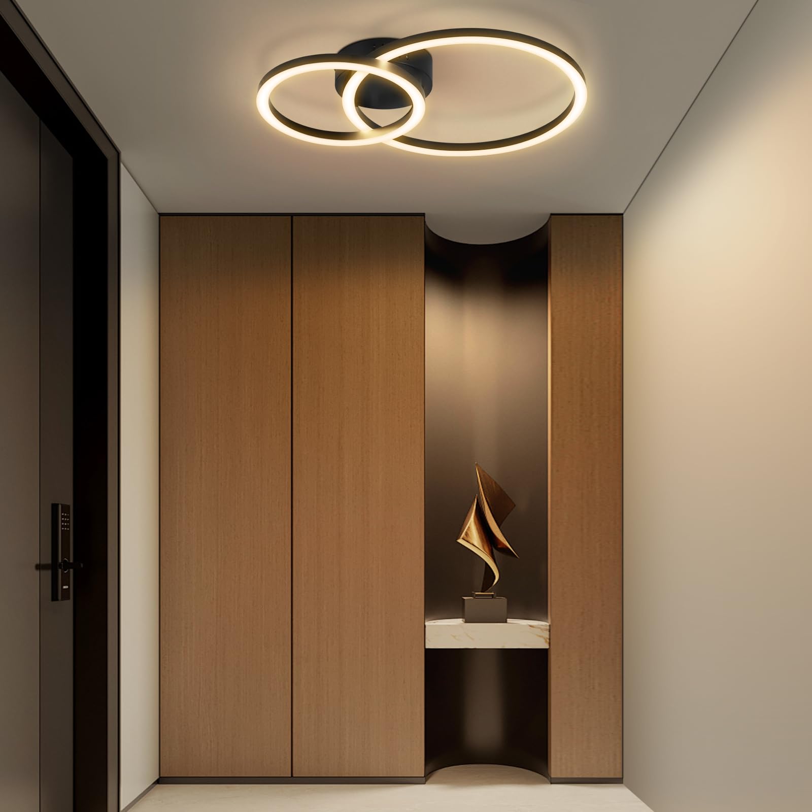 Homefire lampa sufitowa LED, do salonu, 40 cm - 23 W, lampa kuchenna, 3000K, ciepła biel, nowoczesna lampa do salonu, lampa do sypialni, 2-pierścieniowe, design, oświetlenie sufitowe do kuchni