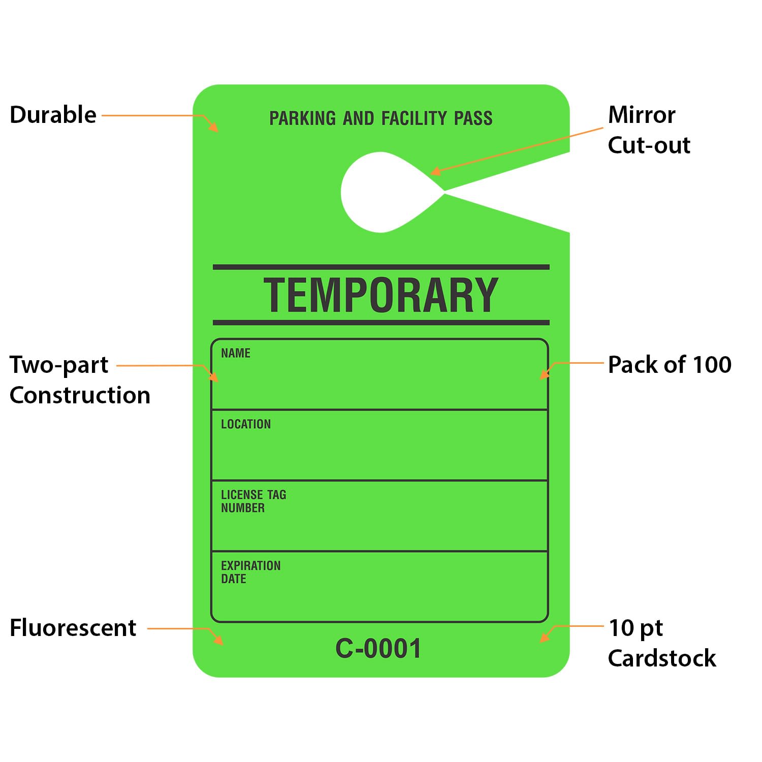 SmartSign Temporary Parking Pass (100-Pack) - Fluorescent Green
