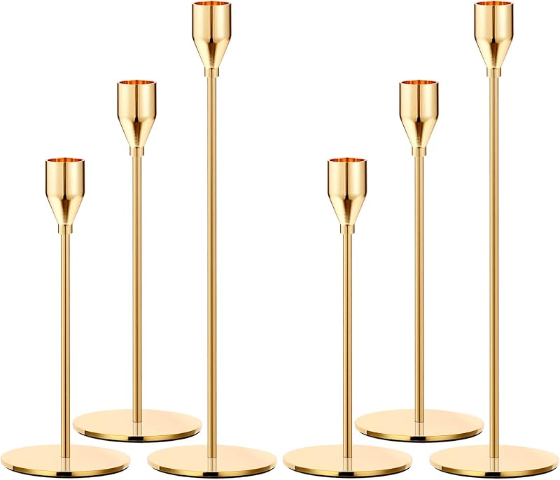 Oatnauxil Metal Gold Taper Candle Holder for Wedding, Dinning, Party, Fits 3/4 inch Thick Candle&Led Candles (Set of 6 Pcs)