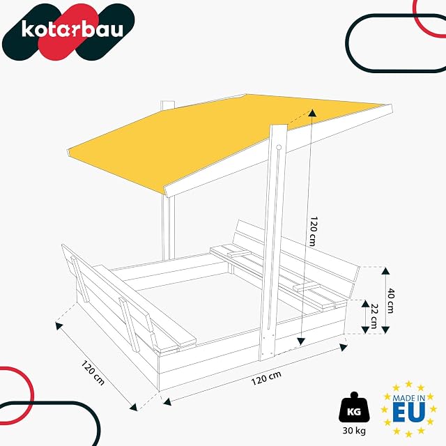 Foto 3 de 8 de KOTARBAU® Arenero Infantil, Madera, 120 x 120 cm