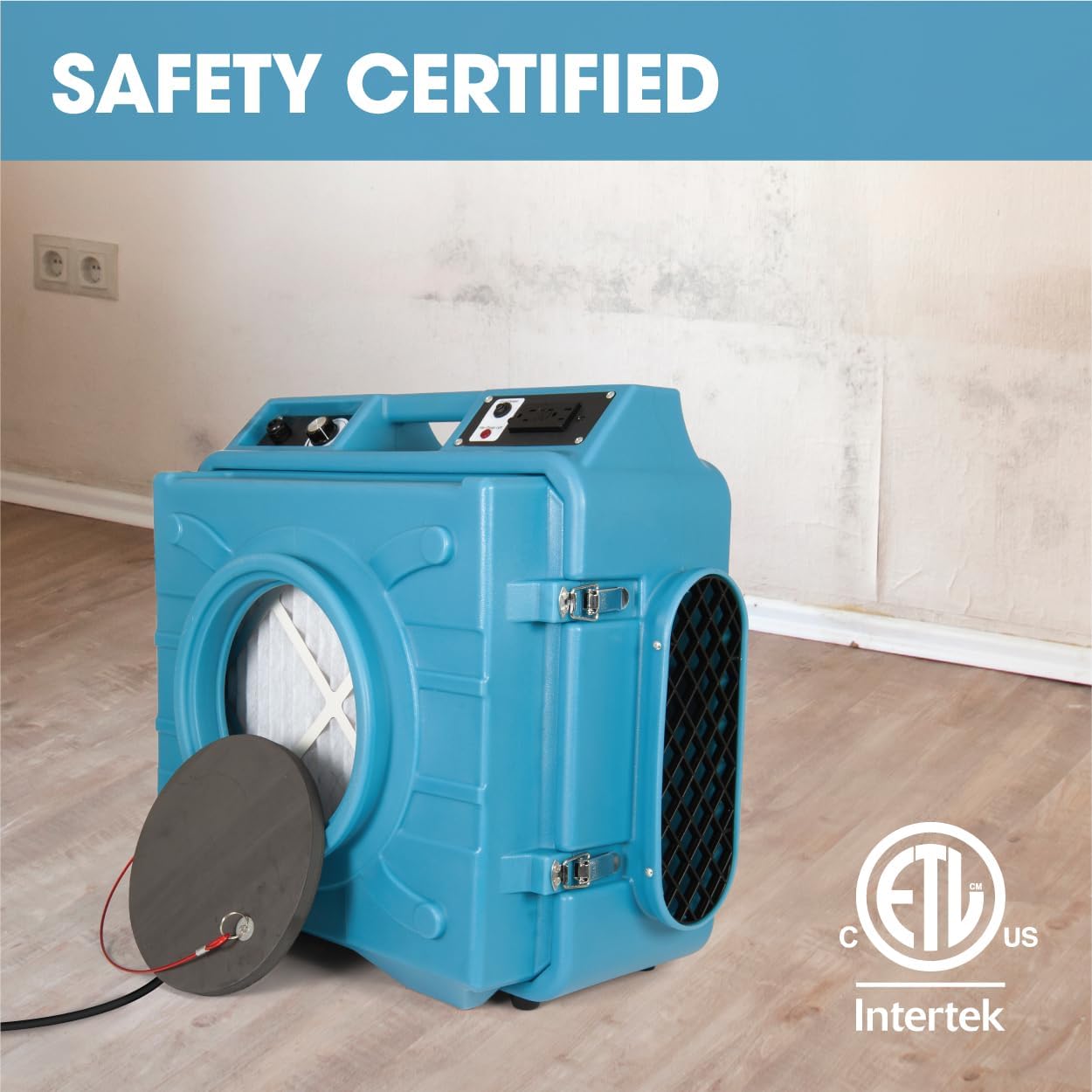 HEPA Air Scrubber with GFCI Outlets for Daisy Chain | 1/4 HP, 675 CFM, 2.2A | Water Damage Restoration, Grow Rooms | PA-600-HAS | Blue