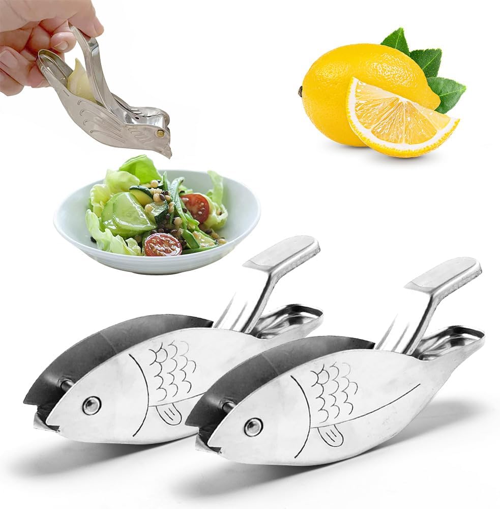 Fish Manual Lemon Juicer, Food Grade Stainless Steel Lemon Juicer, Fish Shape Lemon Squeezer, Lime Citrus Manual Juicer Kitchen Gadgets for Orange Lemon Lime Pomegranate (Fish*2)