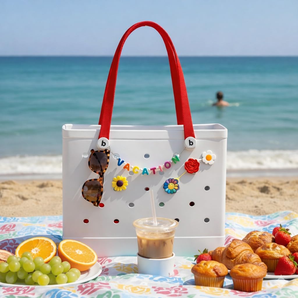 Waterproof Beach Bag for Women Large Pool Tote Bag Sand Free EVA Travel Bag Lightweight Summer Vacation Tote Shoulder Bag 15x12x5