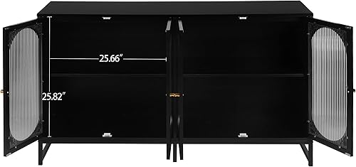 Miniatura 6 de Armario de almacenamiento Accent, armario de cocina con puertas de vidrio templado y estantes ajustables, aparador de buffet, mesa de consola para