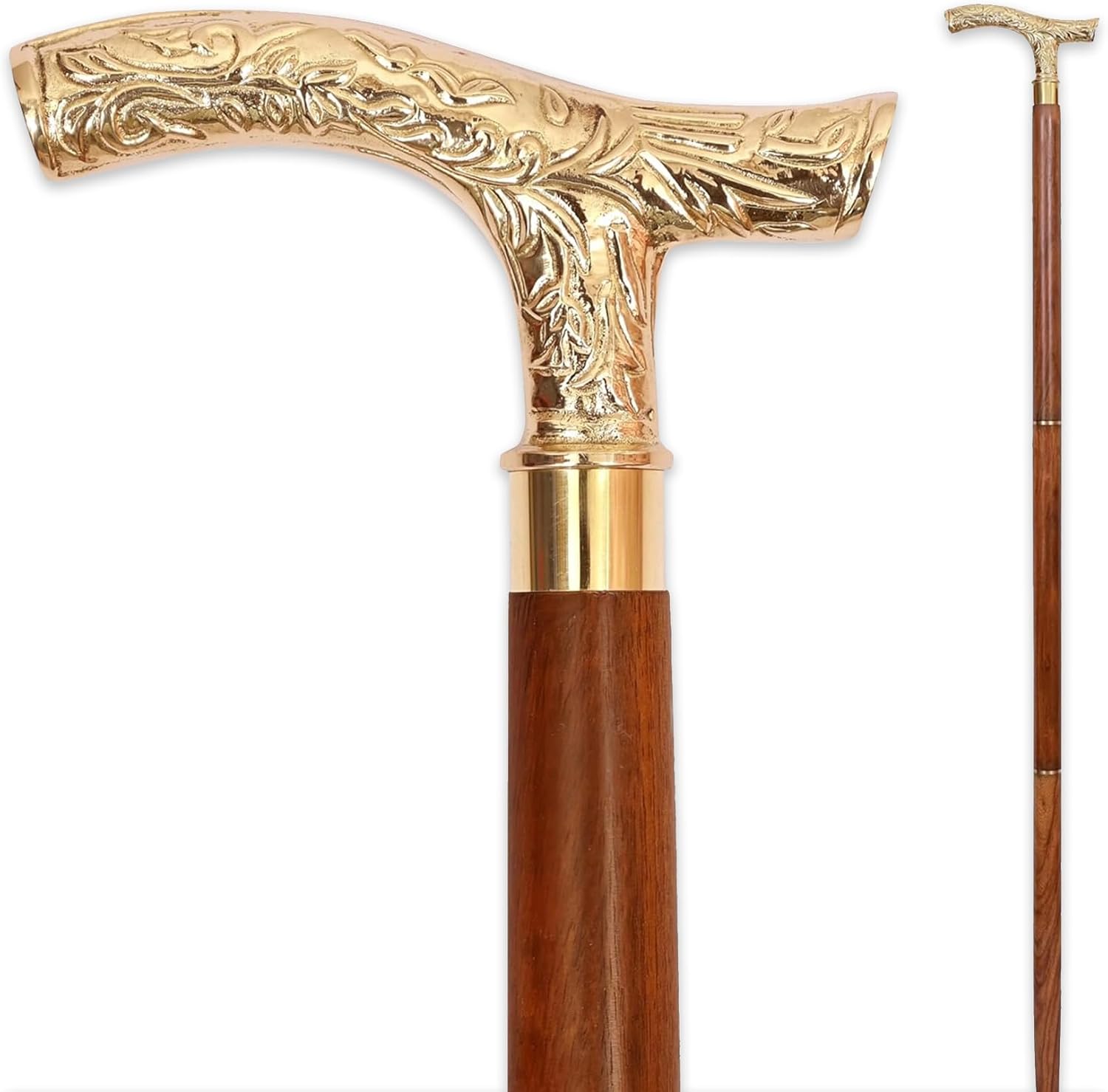 Vintage Brass Walking Stick Handmade Victorian Wooden Cane with T-Shape Solid Brass Handle Foldable Antique Style Collectible Walking Cane for Men Women and Seniors