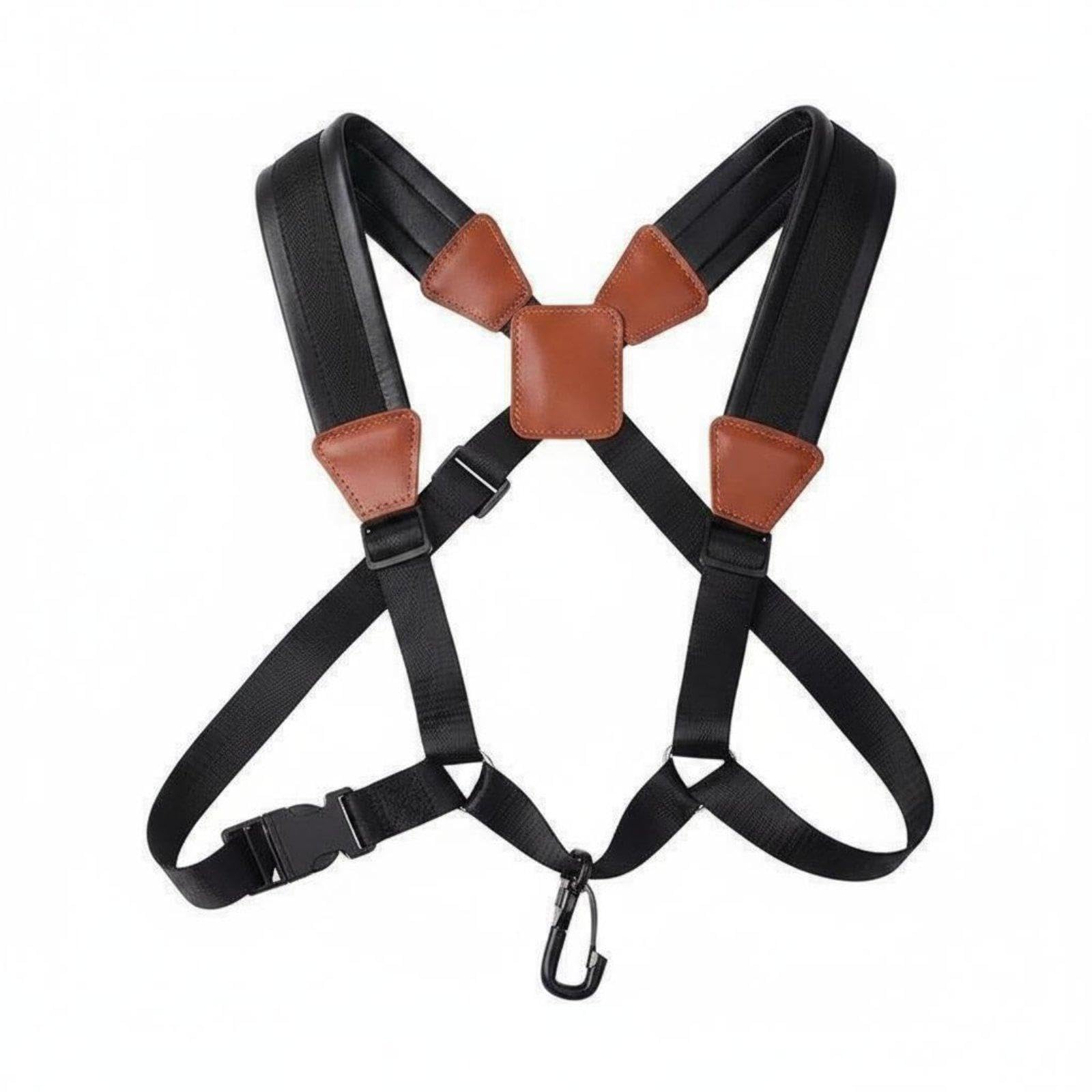 Double Shoulder Sax Strap Leather Trim Sax Harness with Hook Customizable Sizing Saxophone Shoulder Strap for Adults, Kids, Performance, Practice Brown L|Musical Instruments & Gear| Wind-image-0