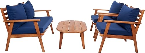 Miniatura 9 de SAFAVIEH PAT7050A Collection Deacon - Juego de 4 piezas para patio al aire libre natural y beige