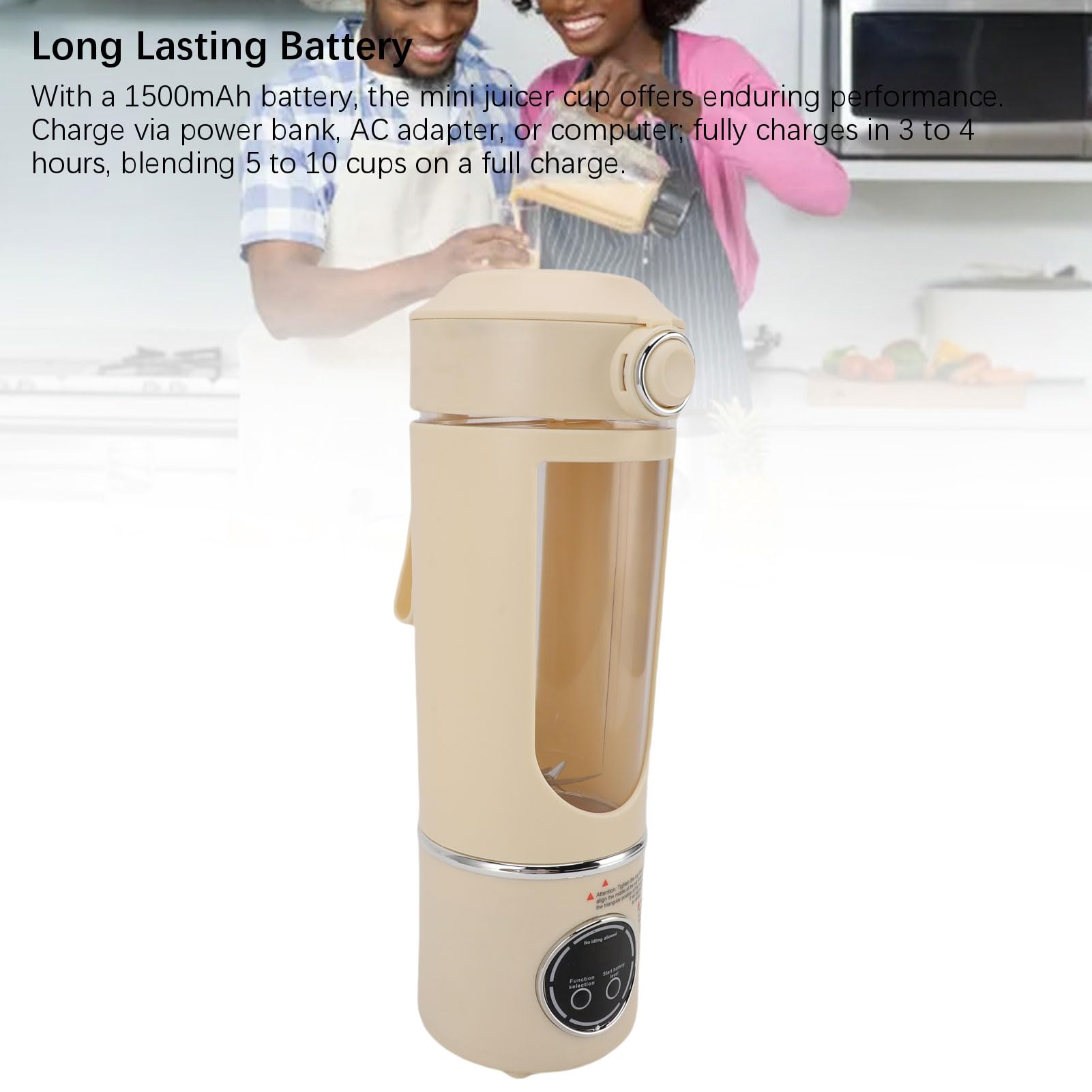 Luocute Przenośny Blender, 700 Ml 7,4 V 12 Ostrzy ładowani Mini Mikser Owocowy Mini -sokowirówki, Odpowiedni do Gimnastycznego Biura Sportowego na świeżym Powietrzu (Beżowy)