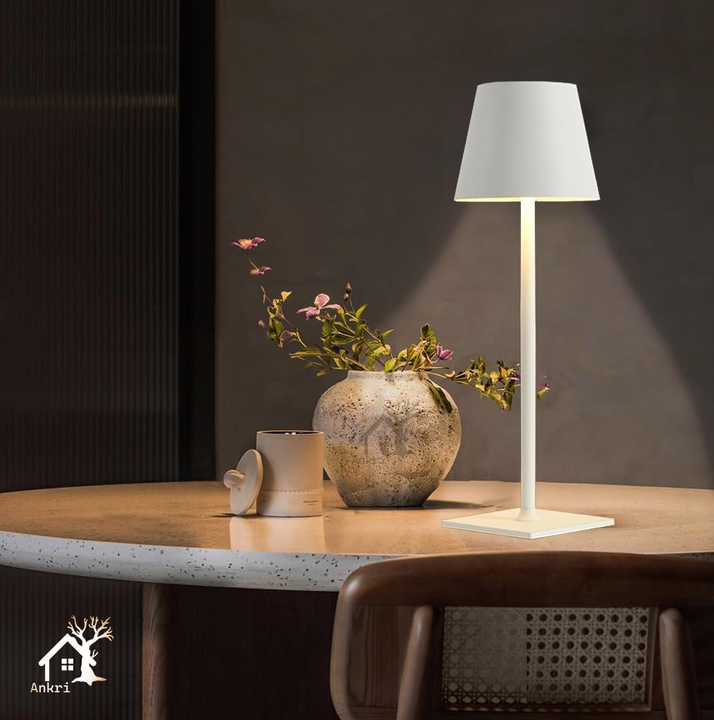 ANKRI LED Cordless Table Lamp 3 Colour Light Stepless Rechargeable Battery Desk Lamp Dimming Night Light | Pack of 1 White-image-1