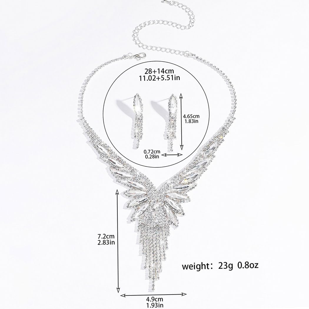 Gangel Silver Wedding Jewelry Sets Rhinestone Earring Necklace Set Crystal Necklaces Earrings Formal Prom Accessories for Women - Image 6