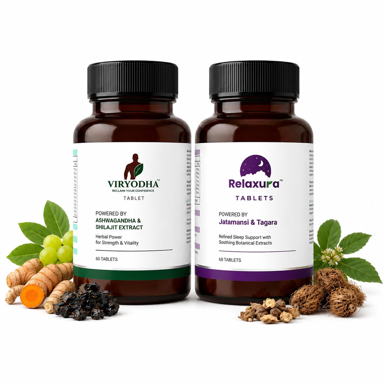 Ayurvedic Sleep & Vitality Support Tablets Bundle | Relaxura & Viryodha with Ashwagandha, Shilajit, Tagara, Jatamansi, Ginseng & Gokshura | Stress Relief, Energy & Wellness Support | 120 Tablets-image-22