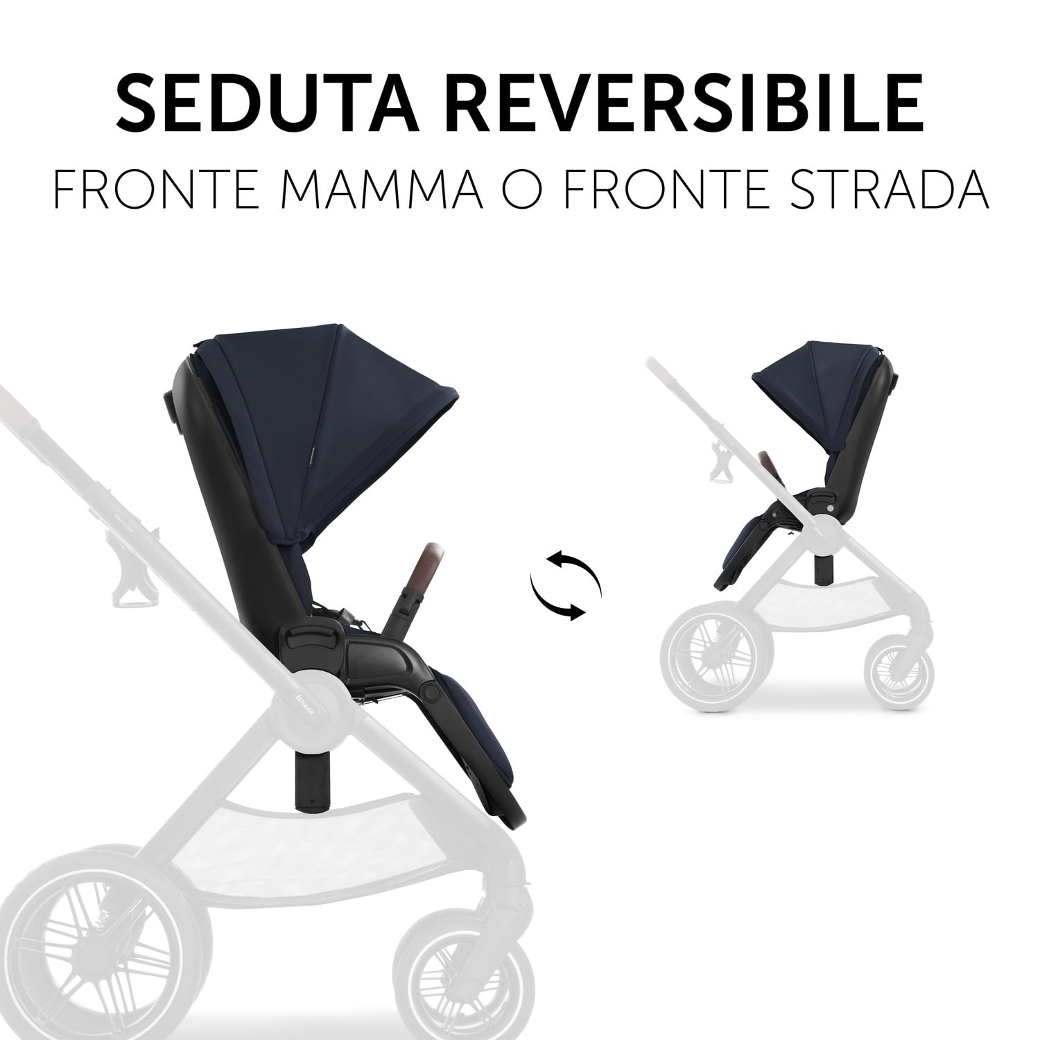 hauck Walk N Care Set, Dark Navy Blue - Carrozzina e Passeggino 2in1 con Navicella - Seduta Reversibile e Reclinabile - Maniglione Telescopico - Portabibite - Cappotta UPF 50+ - Ruote in Gomma