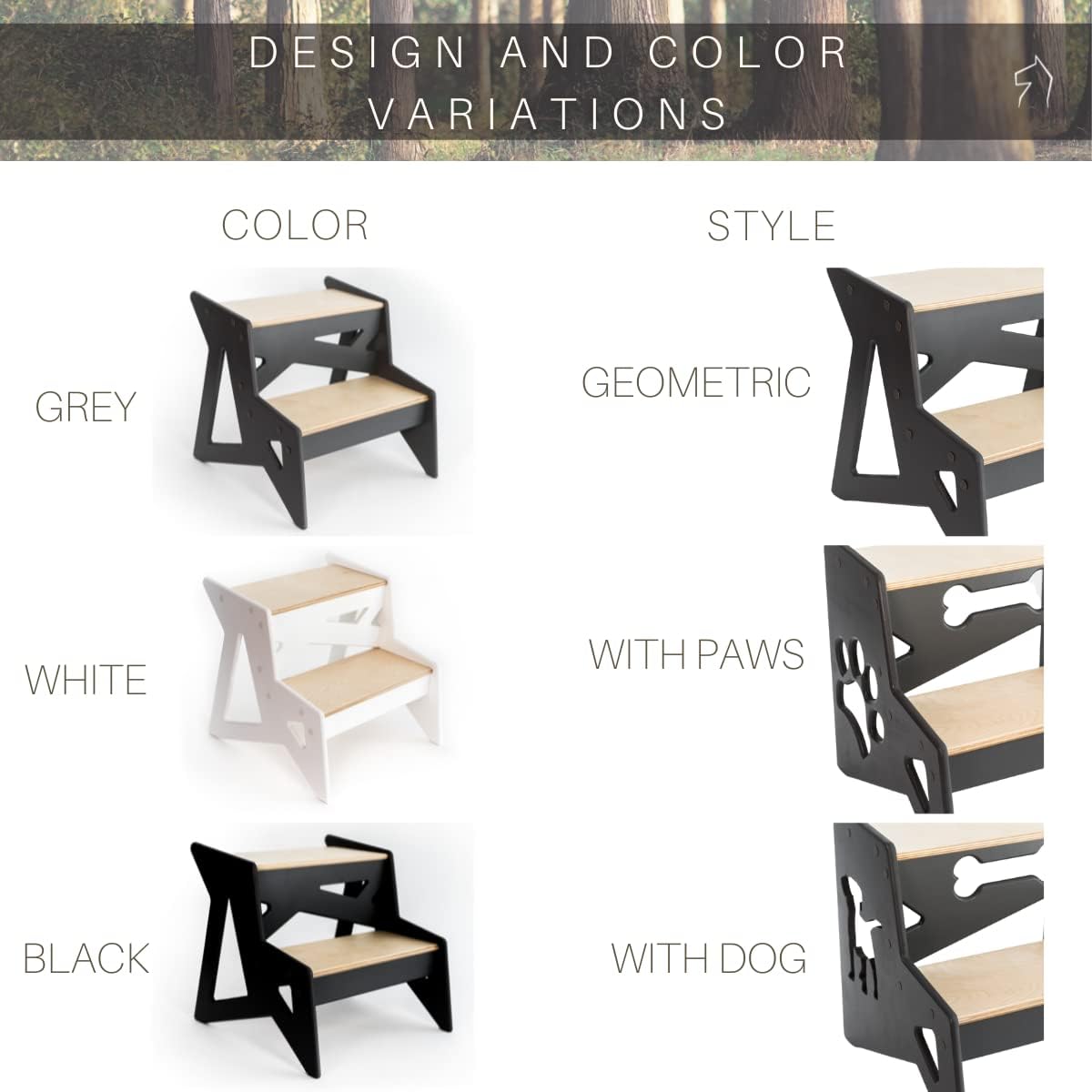 Wooden 2 Step Stool for Toddlers and Adults, Small Footstool Helper, Two Steps Ladder stools, Child for Kitchen Bathroom Garden, Stepping Seats (Grey Geometric)