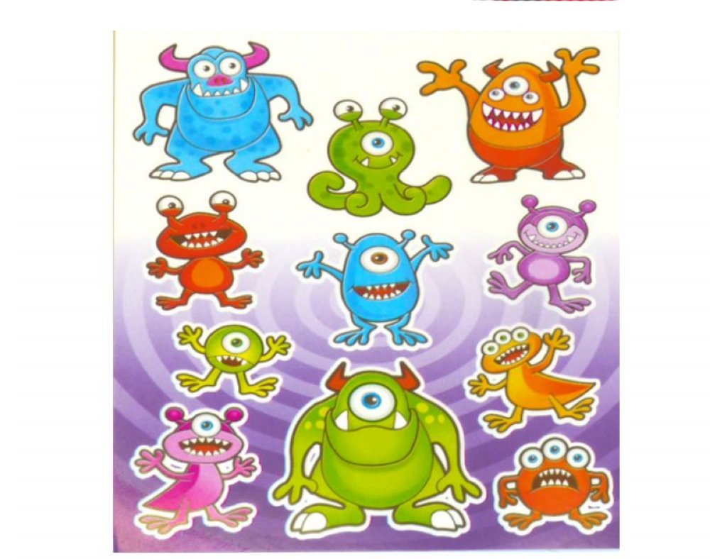 Playwrite 12 X Monster Sticker Sheets - Party Bag Fillers Toys