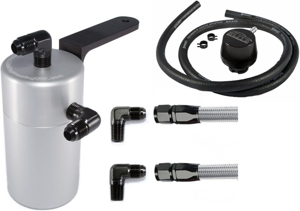 Elite Engineering Standard PCV Oil Catch Can & Hardware with Black AN Fittings, Clean Side Separator for 2006+ Dodge Hemi 5.7L - CLEAR