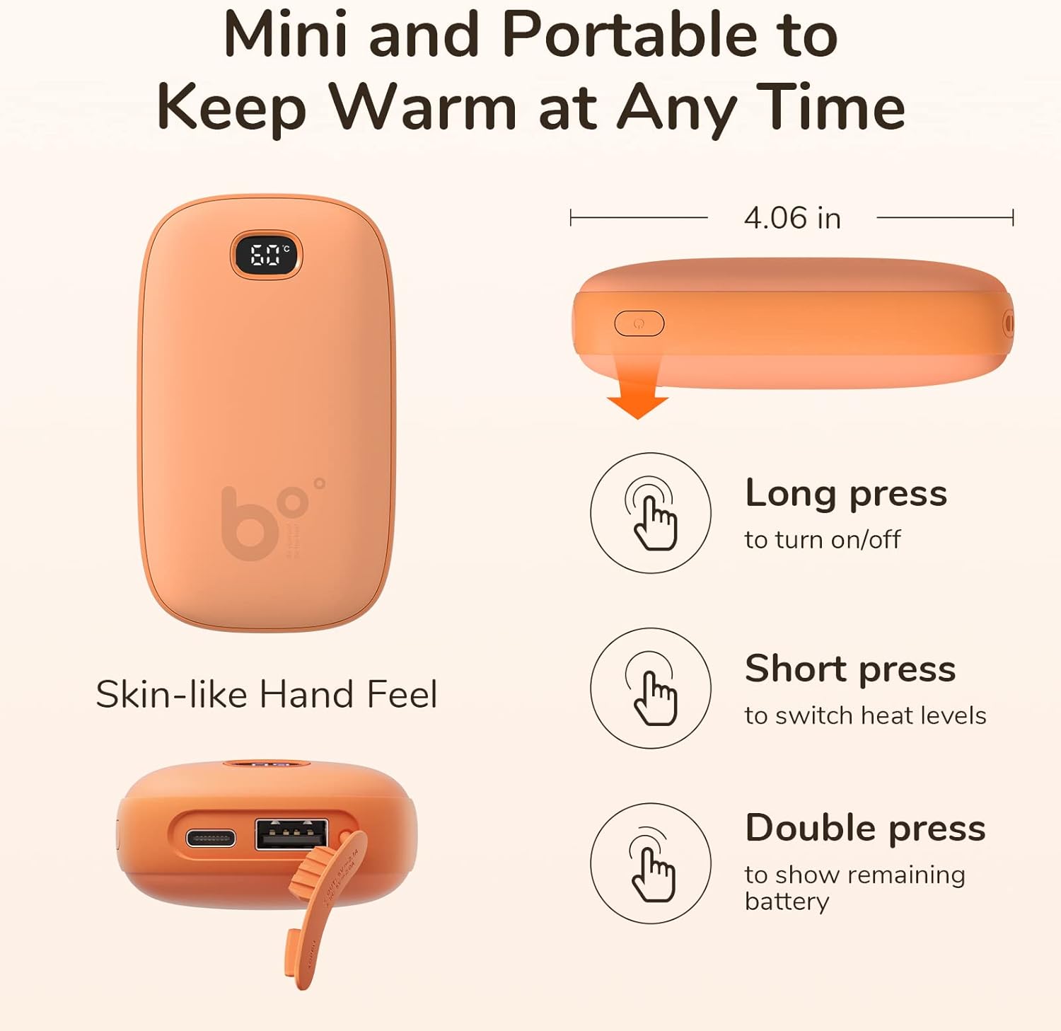 JISULIFE Hand Warmers Rechargeable with 9000mAh Backup Power Bank