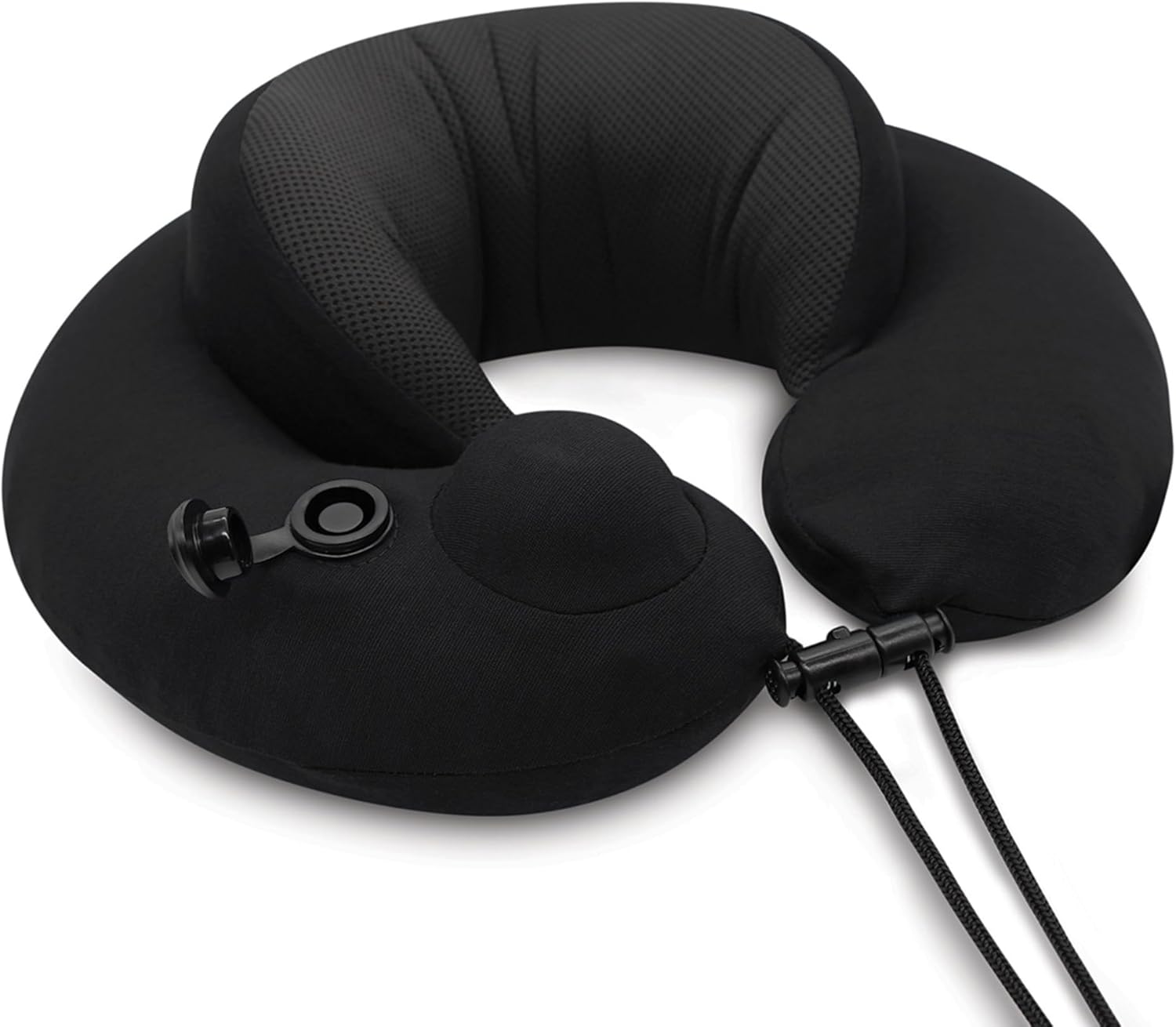 Switzerland Premium Memory Foam Travel Neck Pillow, Inflatable with 3D Pump, Black for Airplane, Train, and Car Travel