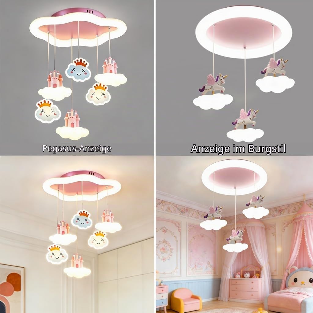 Kinderzimmer Deckenleuchte LED Wolke Schloss Einhorn Dimmbar Deckenlampe 3 Farbtemperaturen Kinderlampe Für Mädchen Jungen Modern Kinderzimmerlampe Für Spielzimmer Schlafzimmer
