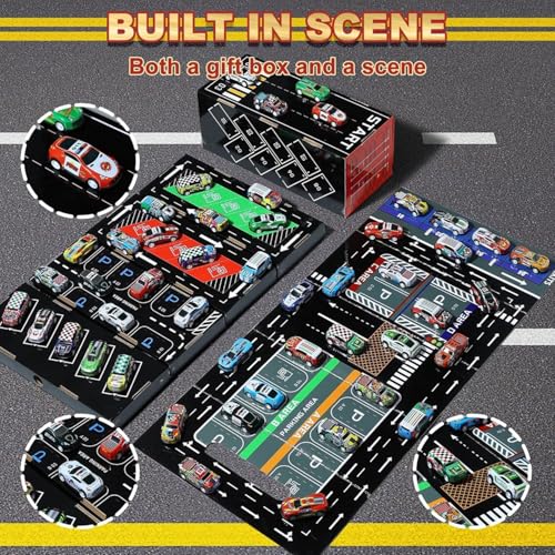 Image of GITGRNTH 48 Pcs Pull Back Car Set for 3+ Kids, Container Storage Box - Learning & Educational Stuffers Mini Cars, Tay Car Set, Racing Pattern | Perfect for Kids, Children, Boys & Girls