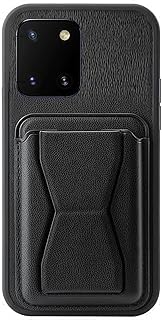 جراب حماية خلفي من الجلد الصناعي مقاوم للصدمات مع مساحة لتخزين الكروت وحامل مدمج، مظهر أنيق وإحساس مريح عند الحمل متوافق مع موبايل سامسونج نوت 10 لايت من اس ال ستور، أسود
