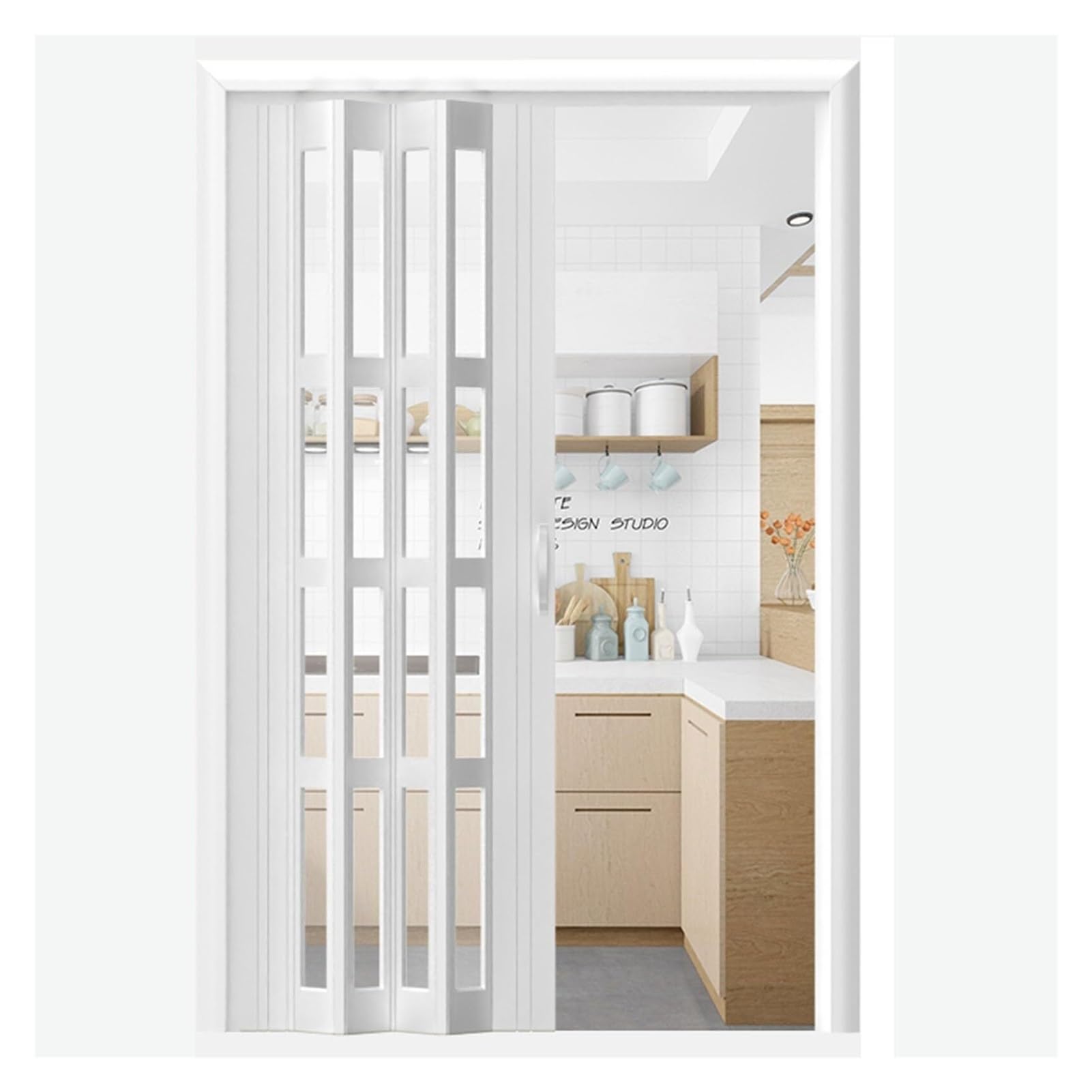 Porte accordéon coulissante en alu et acrylique PVC pour placard et cuisine