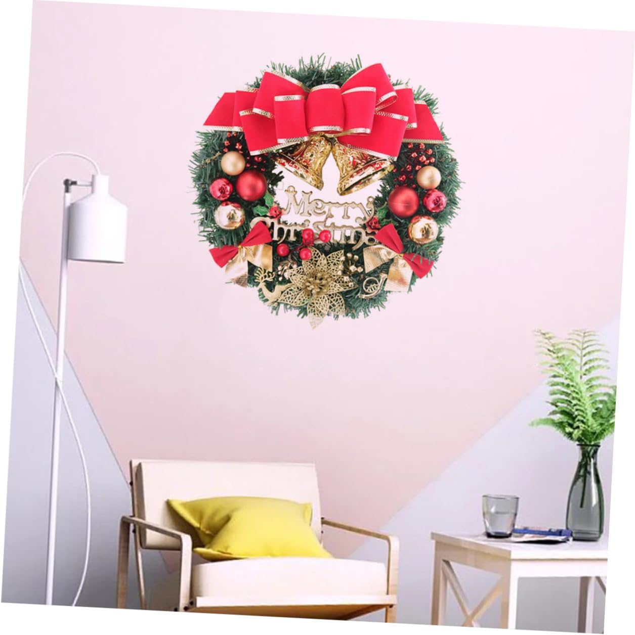 Christmas Door Wreath with Red Deer Design Classic Xmas Garland for Porch Entry Staircase Wall Decoration Elegant Holiday Home and Office Ornament