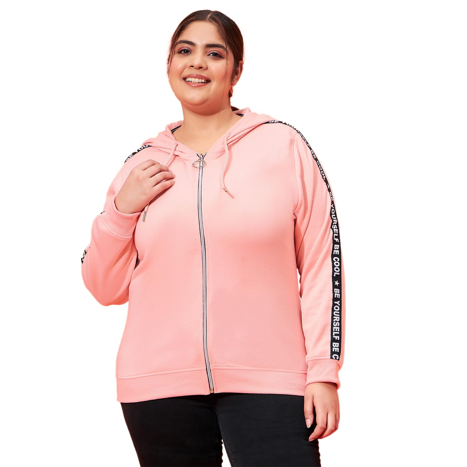 austivo Women's Pink Fleece Solid Plus Size Sweatshirt-picture-2