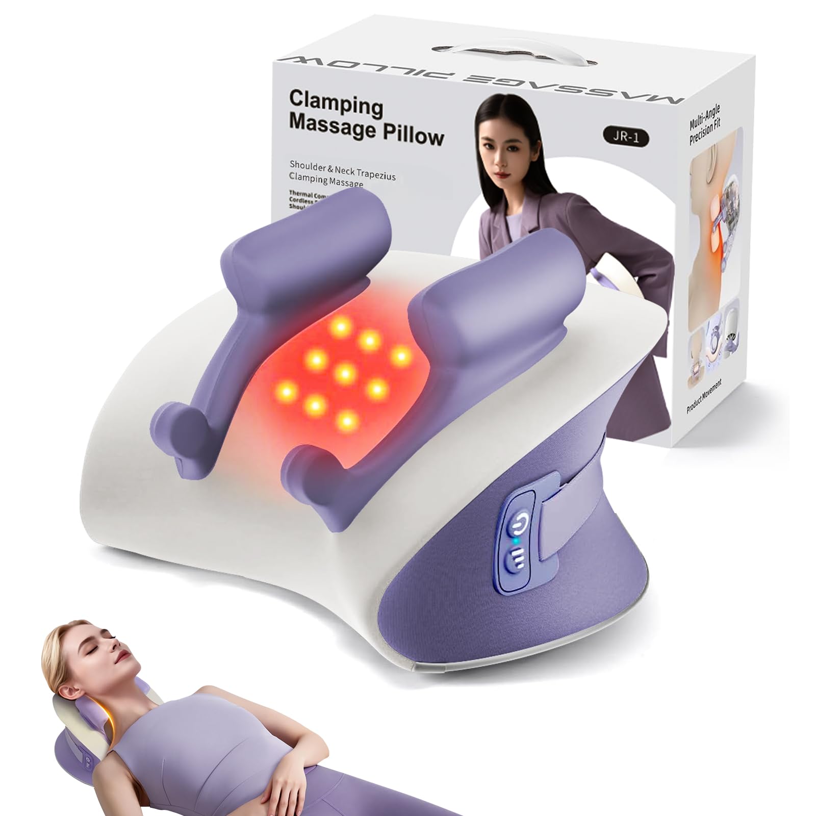 Nackenmassagegerät Elektrisch mit Wärme, Shiatsu Massagegerät, Zervikales Nacken Rücken Massagegerät, 3D-Nackenmassage mit 3 Modi, 6 Einstellbare Frequenzen, Entspannungskissen für Nacken Zervikales
