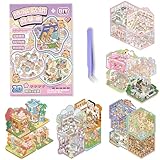 Sitengle 3D 造景 シーンシールブック 20種類 ピンセット付き 3D ハウスステッカー 手帳 可愛い 趣味 ストレス解消 3D 立体 おもちゃ 紙素材 ミニチュア (タイプB（紫）)