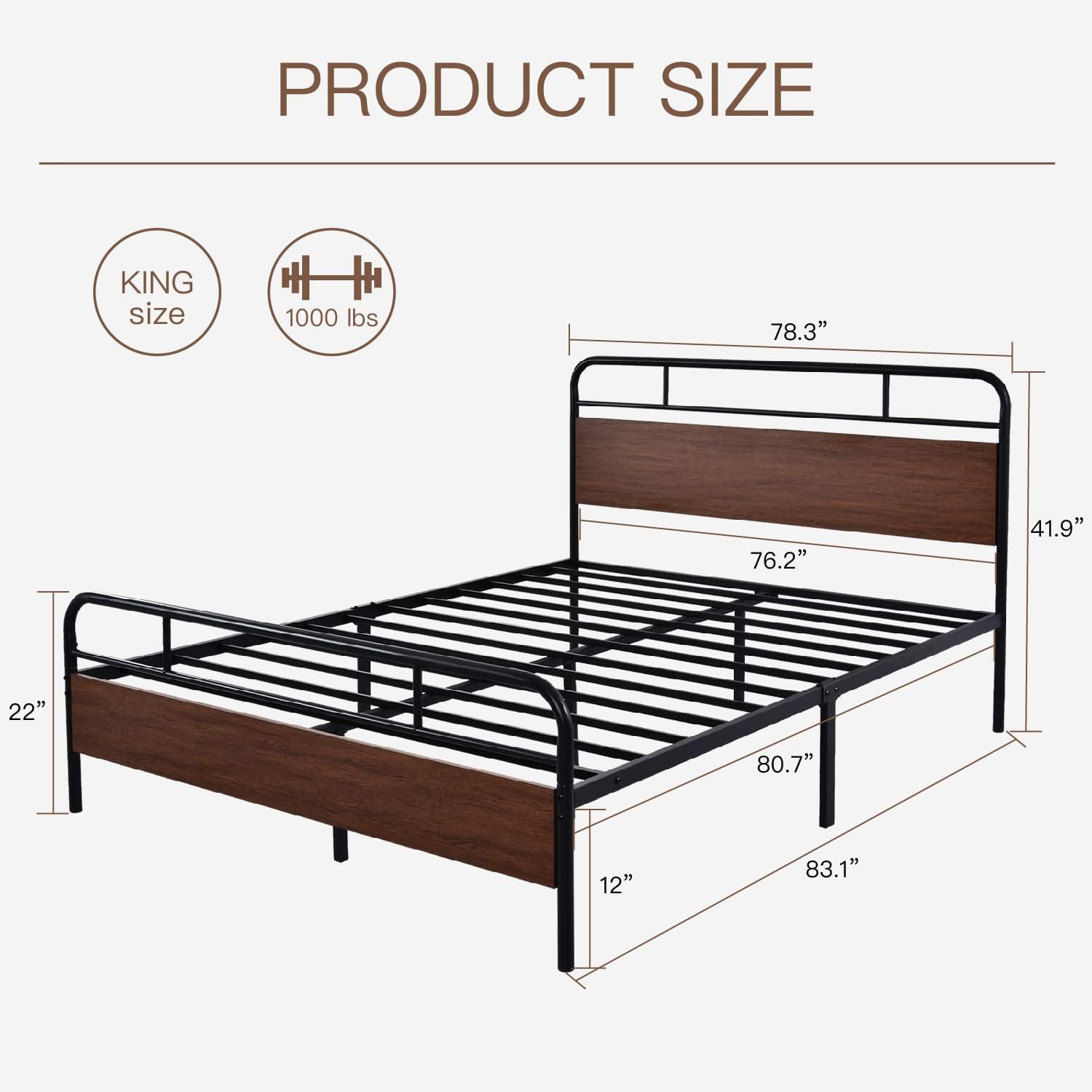 Product dimensions for Ikalido King Size Bed Frame