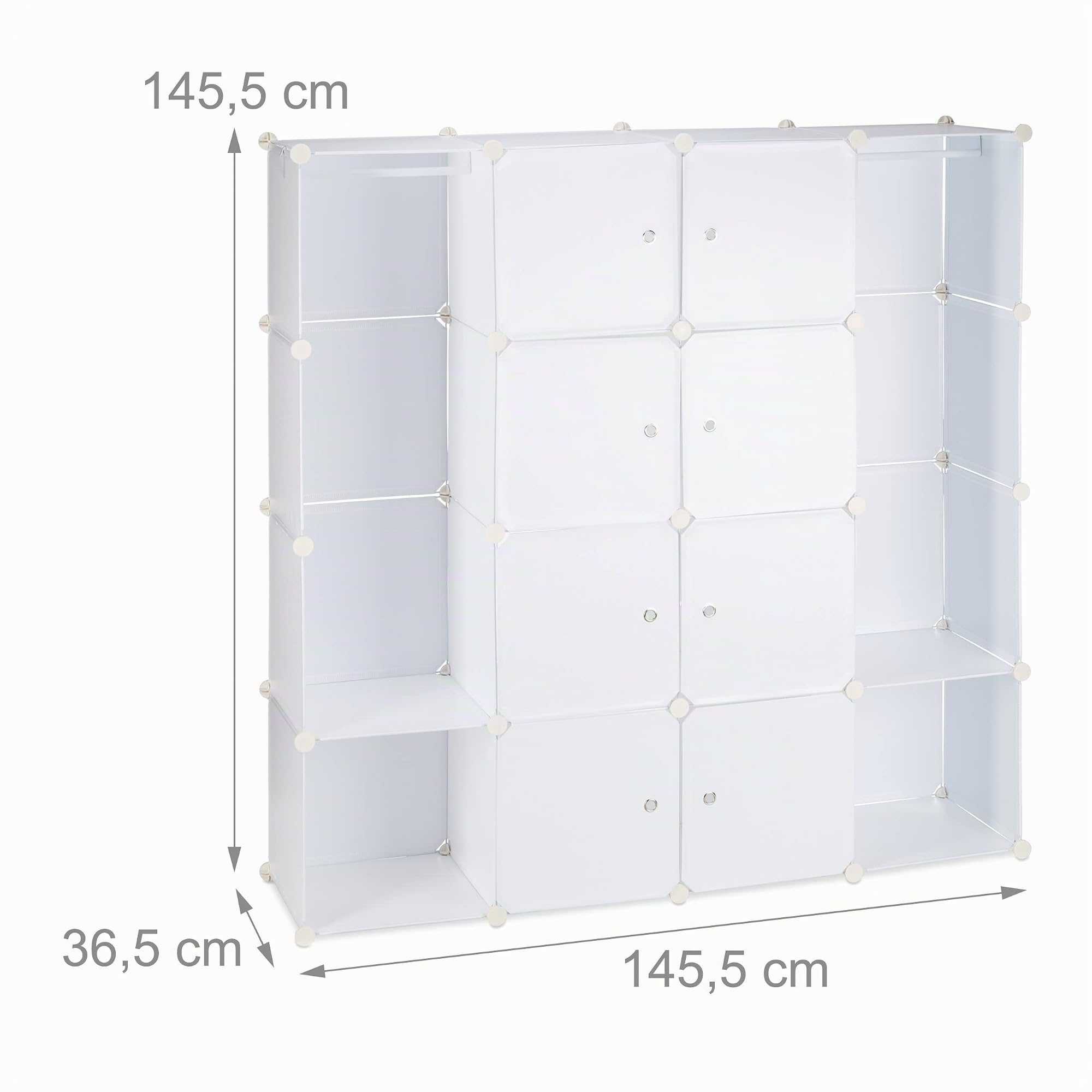 Relaxdays Étagère cubes rangement penderie armoire 12 compartiments plastique modulable HxlxP: 145,5 x 145,5 cm, blanc