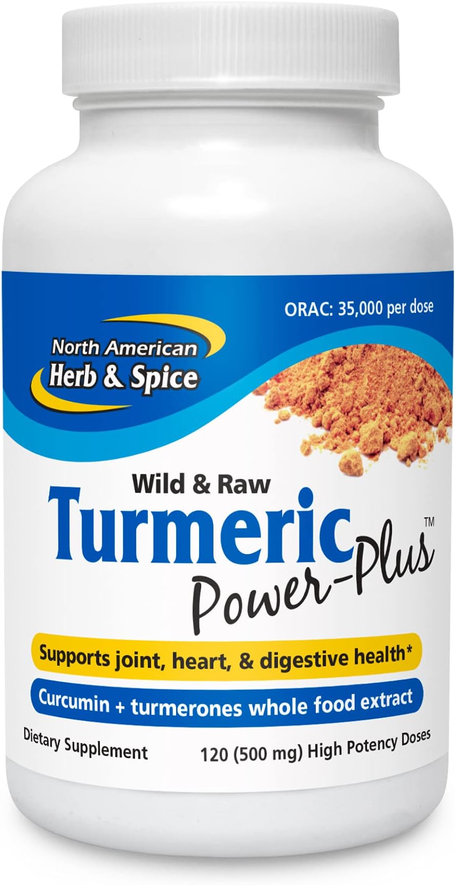NORTH AMERICAN HERB & SPICE Turmeric Power-Plus - 120 Count - Curcumin & Turmerones Whole Food Extract - Joint, Heart & Digestive Health Support - Antioxidant - Non-GMO - 60 Servings