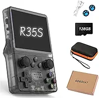 R35S Console de Jogos Portátil Retrô,tela de 3,5 Polegadas,39.000 Jogos Integrados,R35S 128 GB,Sistema Arkos 2.0,Video Game Portatil,Acompanha Estojo de Transporte - Preto