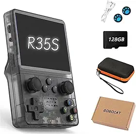 R35S Console de Jogos Portátil Retrô,tela de 3,5 Polegadas,39.000 Jogos Integrados,R35S 128 GB,Sistema Arkos 2.0,Video Game Portatil,Acompanha Estojo de Transporte - Preto