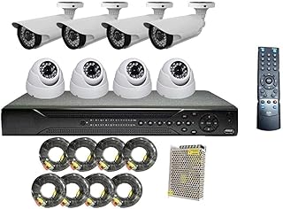 Day and Night Surveillance Camera Kit with 4 Indoor Cameras and 4 Outdoor Cameras AHD Multicolor Wireless