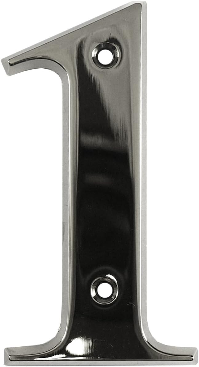Beautiful 3 Inch Bevelled Edge Polished Chrome Door Number 1 - Screw Fix Front House Number 1
