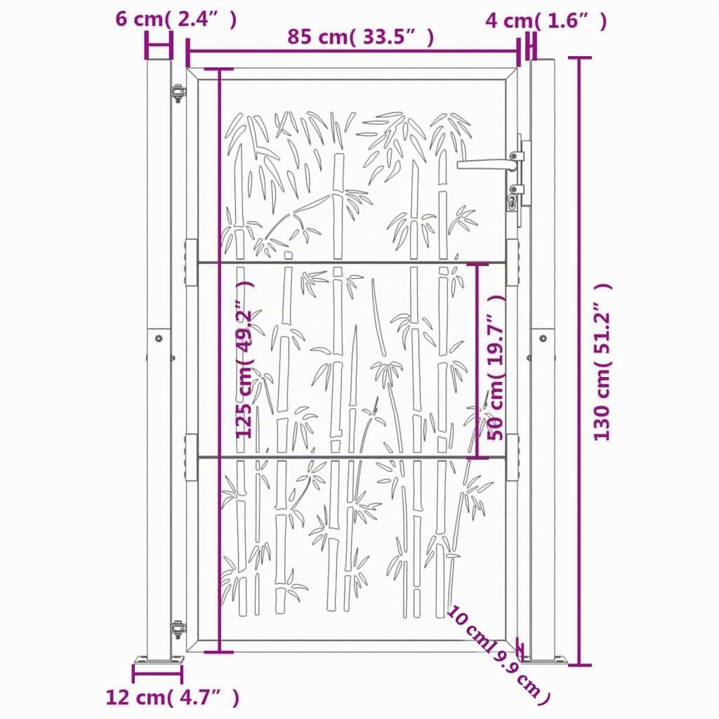 vidaXL Portail de Jardin, Portillon de Patio, Barrière de Sécurité, Porte d'Extérieure Terrasse, Anthracite 100x125 cm Acier Design de Bambou