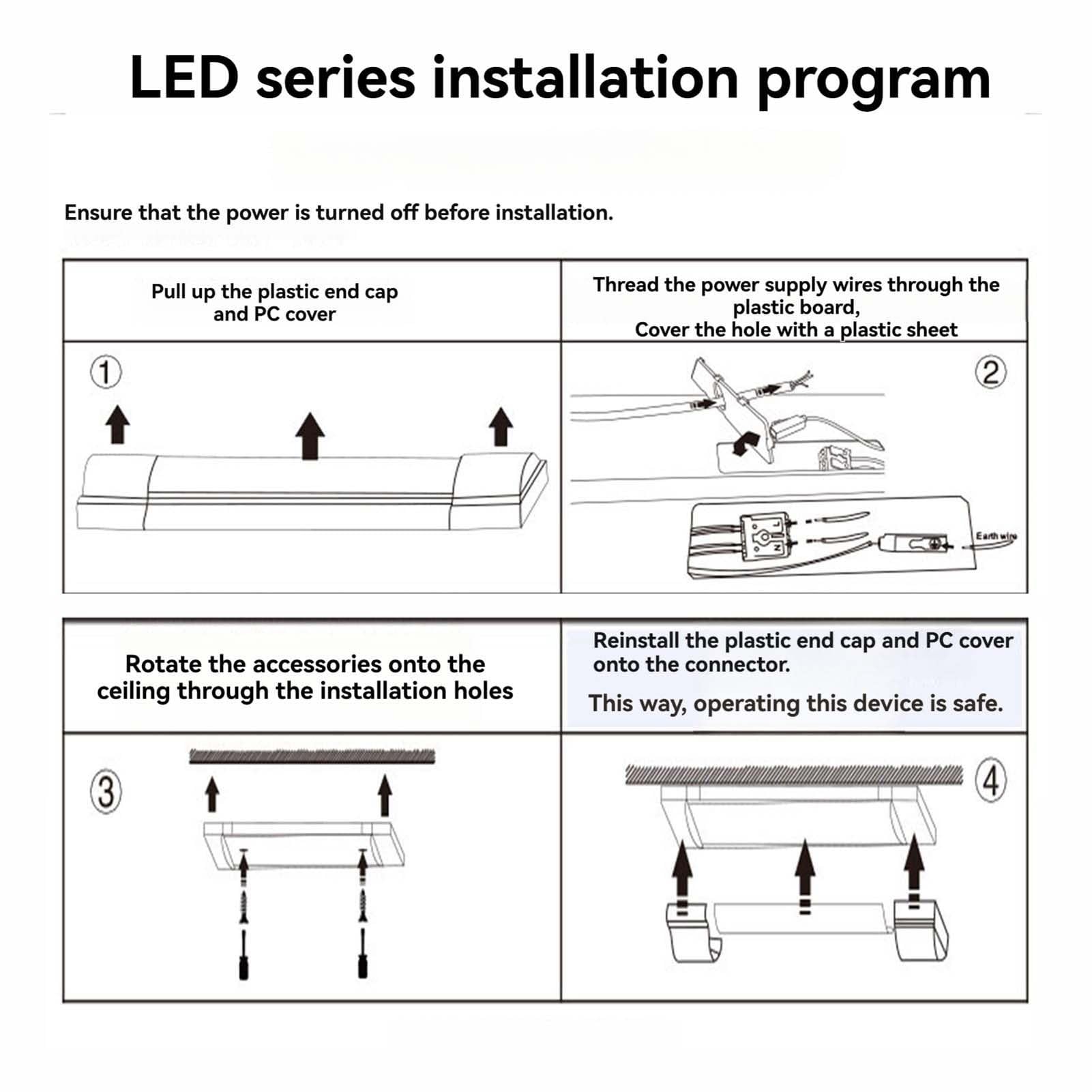 Lampa sufitowa LED, światło liniowe barowe 3000/6500K, światło dzienne, osłona przeciwpyłowa, do garażu, warsztatu, biura, ściany, kuchni, szopy (ciepłe światło, 5 stóp/50 W)
