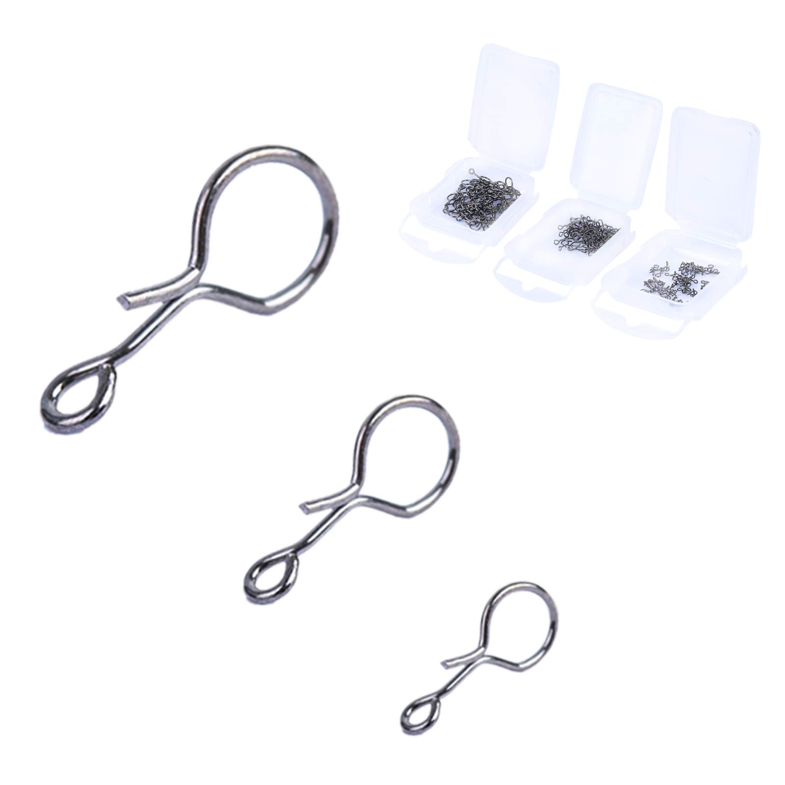 Maxcatch 200pcs Quick Change No-Knot Fly Fishing Snaps Hooks, Fast Easy Hook Snaps for Flies, Jigs, Lures with Mini Fly Box (0.2inch (75pcs)+0.31inch (75pcs)+0.43inch (50pcs))