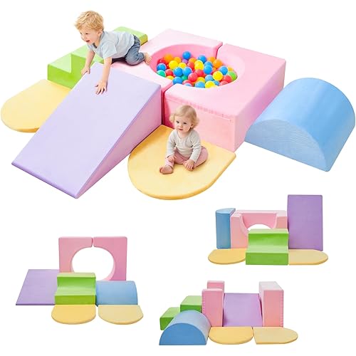 IFNOW Climbing Toys for Toddlers Indoor,7-Piece Foam Toddler Climbing Blocks Set, Colourful Soft Play Climbing,Play Gym Climber Structures for Toddler 1-3,Climb and Crawl Play Set with Widended Velcro