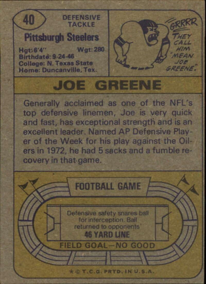 1974 Topps Football #40 Joe Greene Pittsburgh Steelers Set Break 1 (See Scan for Actual NFL Trading Card you will receive)