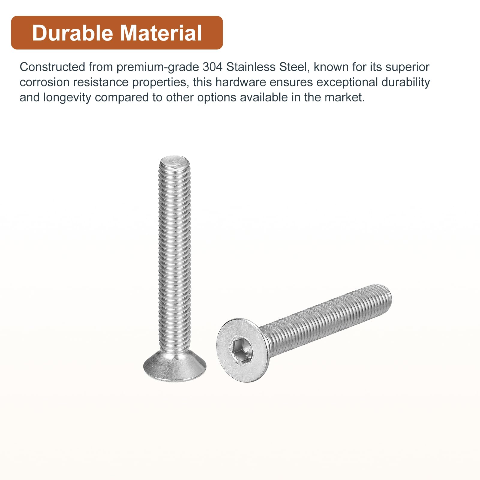 DTGN M8-1.25 x 55mm Flat Head Socket Cap Screws, 10 Pack 304 Stainless Steel Hex Socket Flat Head Screws, Full Thread - Image 3