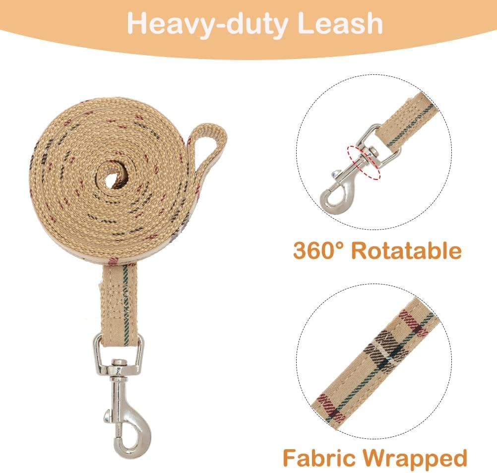 Small Dog Harness Leash with 2 Packs Collars - Basic Plaid Padded Step-in Chest Vest, Plaid Small Dog Collar Charm Adjustable Bowtie Soft Leather Cat Collar for Kitties, Puppy, Small Pets