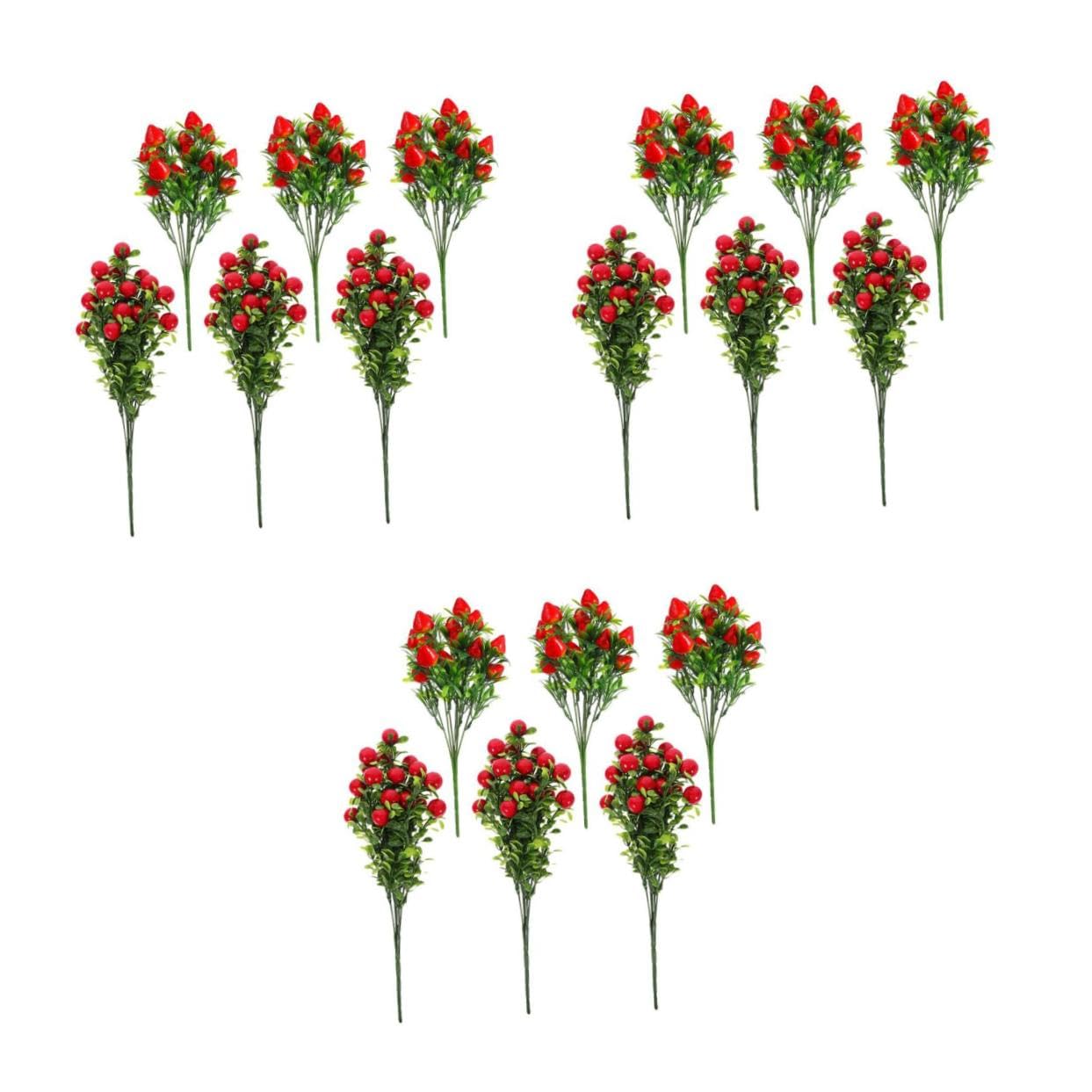 Fraise artificielle en branche de 18 pièces pour décoration intérieure et compositions florales