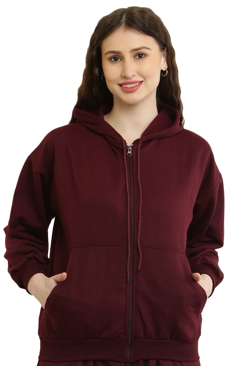 Elegance Zipper Hoodie for Women Solid Full Sleeves Hooded Jacket SMALL-10XL (11 Colours)-image-13