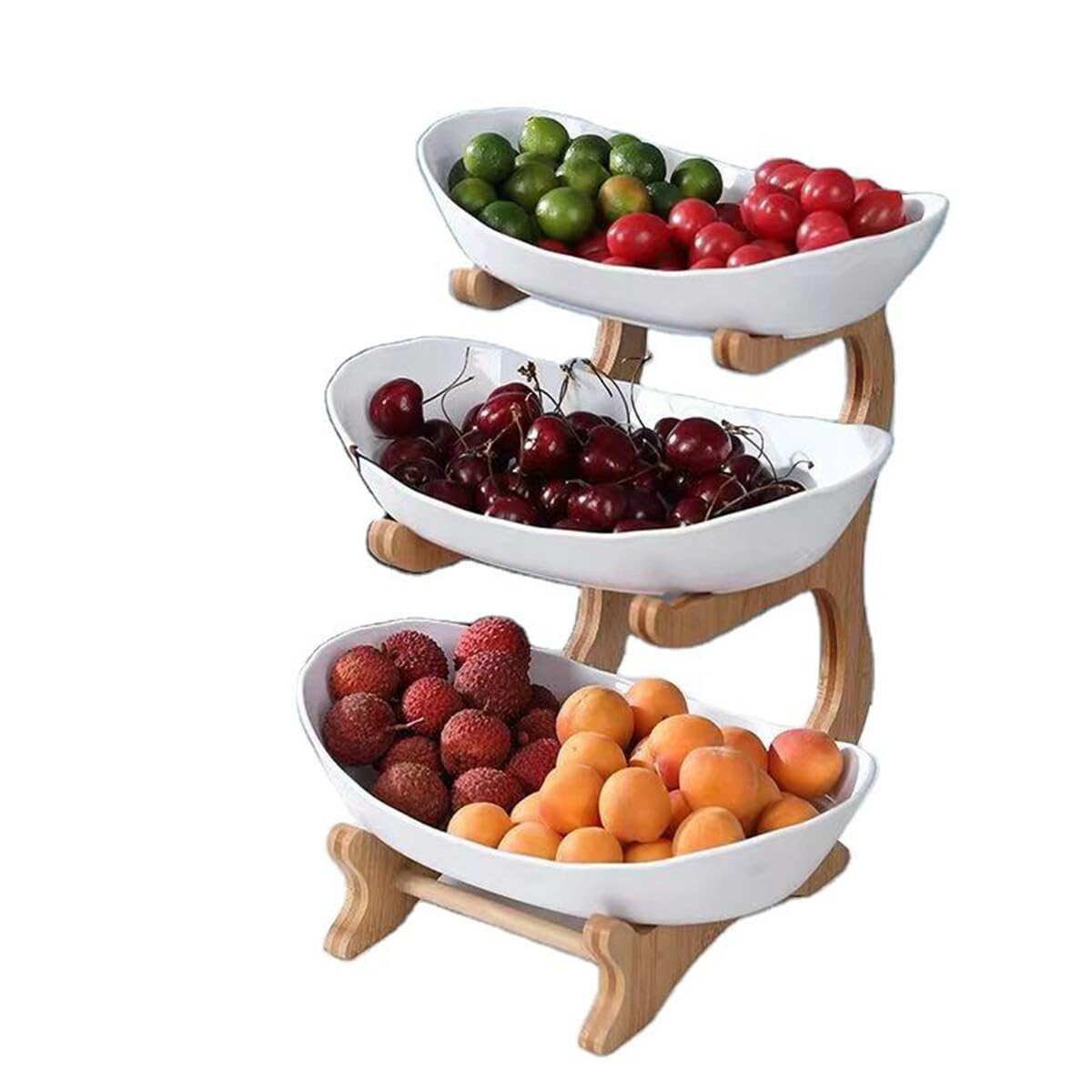 Cesto Frutta 2 Piani DODUOS - Portafrutta Moderno In Bambù Con Doppio Vassoio - Foto 3