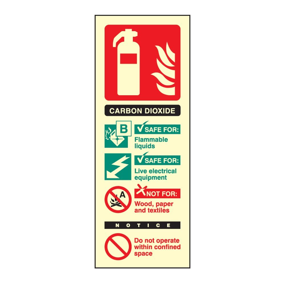 Fireshield Photoluminescent Co2 Fire Extinguisher Id Sign Portrait - 75Mm X 200Mm